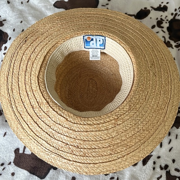 Straw beach hat OS natural tan acrylic stone & cotton band boho garden party DP - Picture 3 of 6